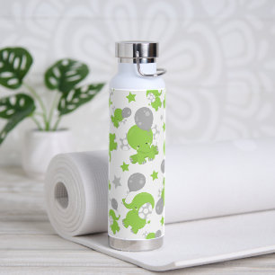 Bouteille D'eau Pattern of Green Elephants, Cute Elephants, stars