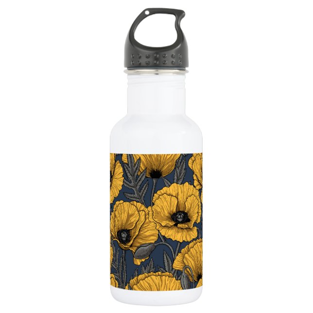 Bouteille D'eau Pavot jaune sur la marine (Devant)