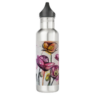 Bouteille D'eau Pavot rose rose violet Fleurs de pavot Pavois Flor
