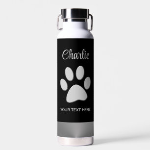 Bouteille D'eau Paw Chien Argent sur arrière - plan noir