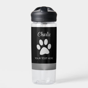 Bouteille D'eau Paw Chien Argent sur arrière - plan noir