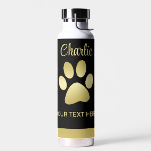 Bouteille D'eau Paw chien brillant or sur arrière - plan noir