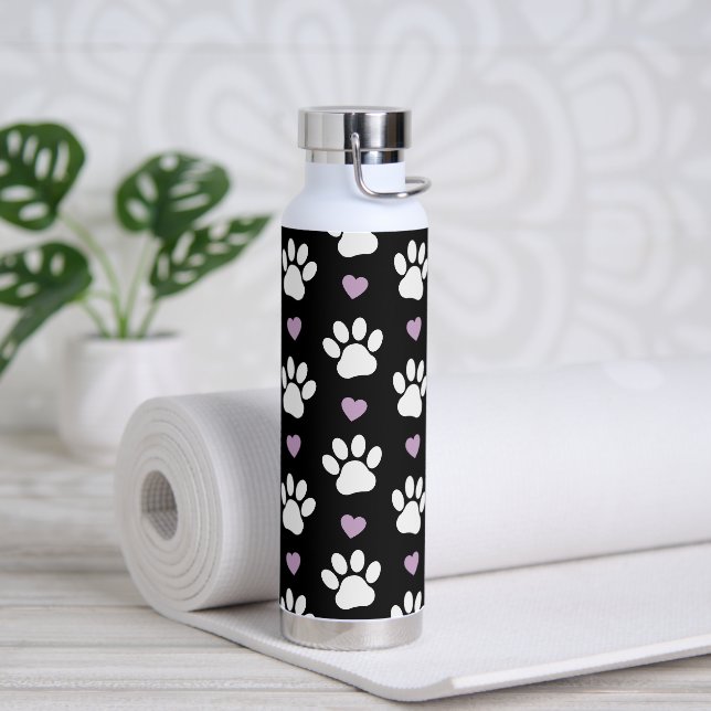Bouteille D'eau Paw Motif, Chien Paws, White Paws, Lilac Hearts (Yoga)