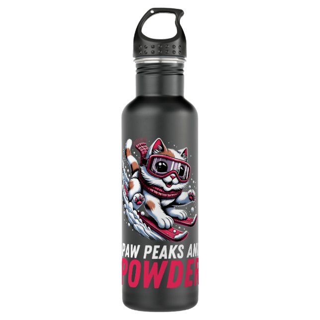 Bouteille D'eau Paws Peaks et Poudre Jouer Ski Chat Tee (Devant)
