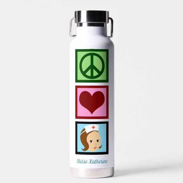 Bouteille D'eau Peace Love Nursing Cute Infirmière personnalisée (Avant)