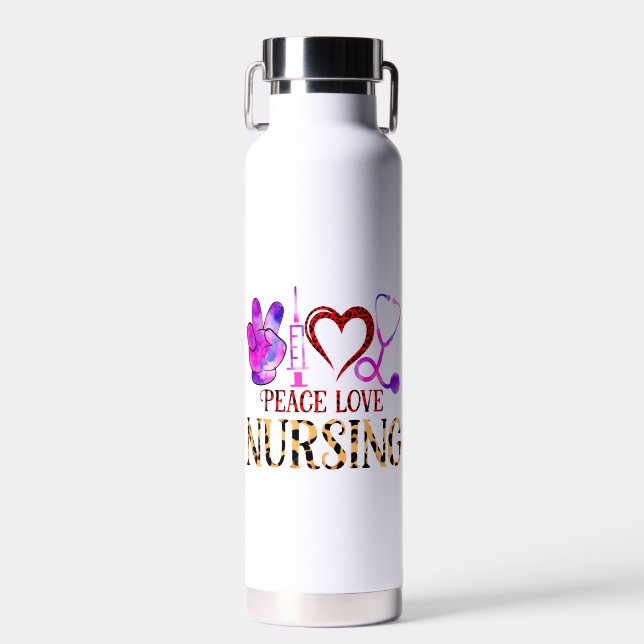 Bouteille D'eau Peace Love Nursing - Cute Nurse Design (Avant)