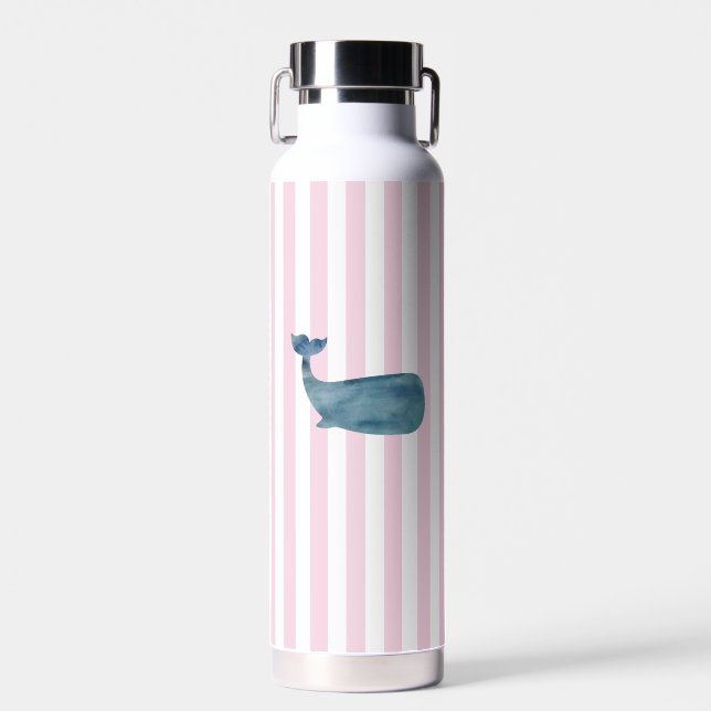 Bouteille D'eau Peinture de baleine rayure rose nautique (Avant)