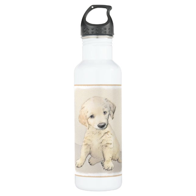 Bouteille D'eau Peinture de chiot d'or Retriever - Art de chien or (Devant)