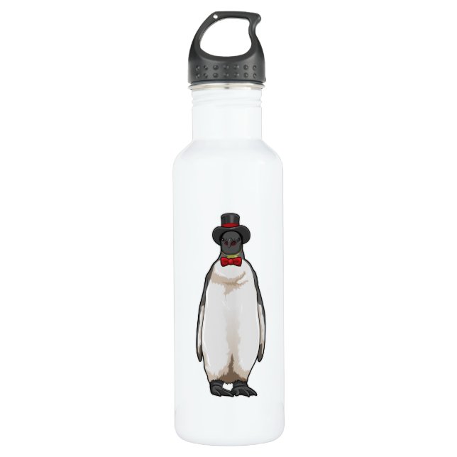 Bouteille D'eau Penguin comme Gentleman avec Casquette (Devant)