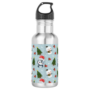 Bouteille D'eau Penguin Père Noël Joyeux Joyeux motif d'arbre de N