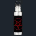 Bouteille D'eau Pentagram Red Devil<br><div class="desc">Pentagramme rouge,  inversé,  texturé en cercle,  sur arrière - plan noir. Symbole occulte 666</div>