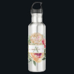 Bouteille D'eau Peony and Gold Flowers Nom du monogramme<br><div class="desc">Conçu pour se coordonner avec notre collection Peony and Gold, ce flacon d'eau monogramme personnalisable offre de luxueuses fleurs de pivoine rose et or avec feuillage vert et lettrage classique. Pour une personnalisation plus avancée de cette conception, cliquez sur le bouton "PERSONNALISER" ci-dessus. Veuillez noter que le papier doré est...</div>