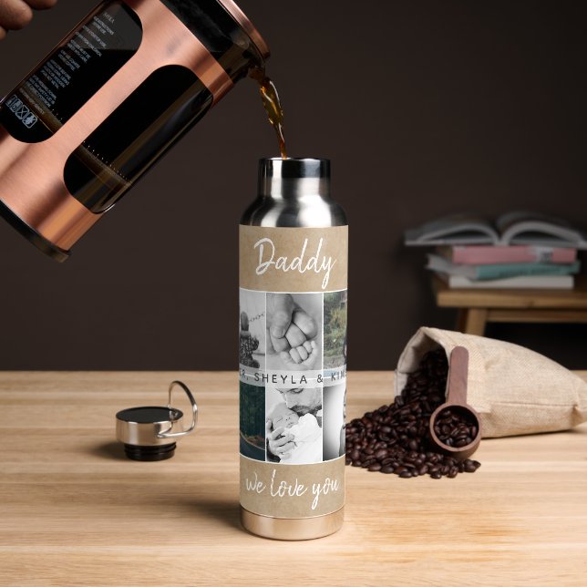 Bouteille D'eau Père avec enfants et famille papa 6 Photo Collage (Gym)