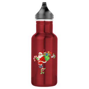 Bouteille D'eau Père Noël chevauchant une canne à sucre