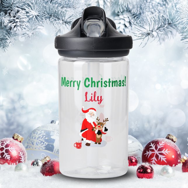 Bouteille D'eau Père Noël Dans le pôle Nord rennes à nez rouge (Créateur téléchargé)