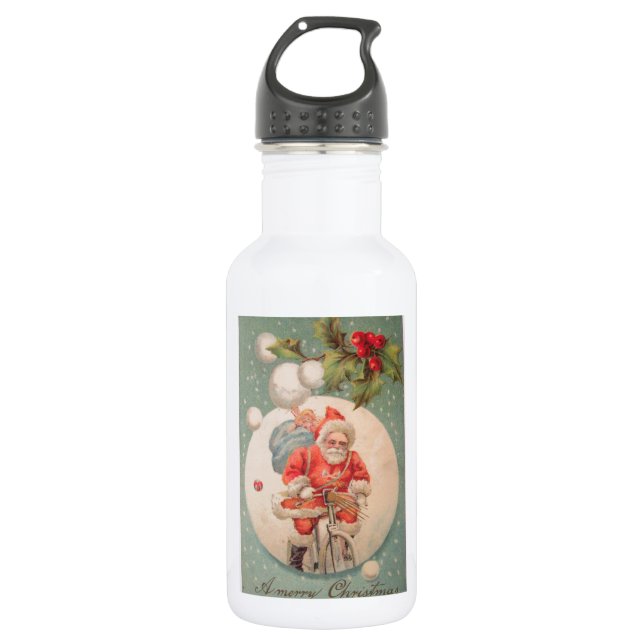 Bouteille D'eau Père Noël sur Bicylce (Devant)