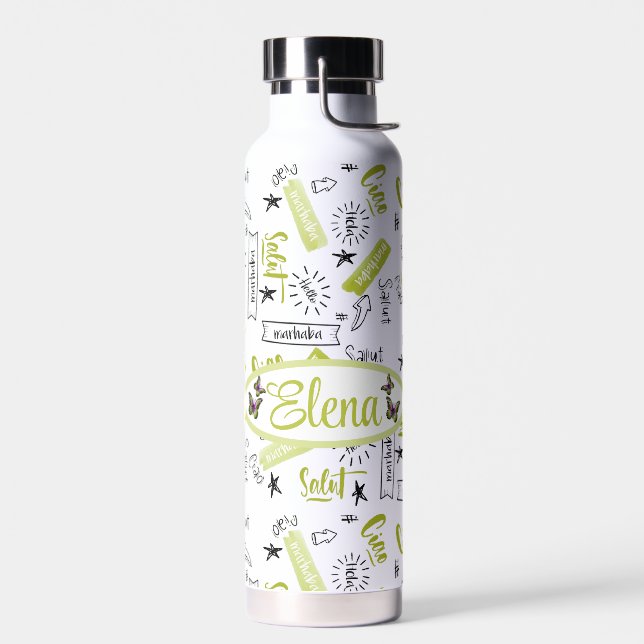 Bouteille D'eau Personalizado ,Hola en varias idiomas (Gauche)