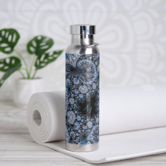 Bouteille D'eau Personalized Abstract Black Blue Fractal