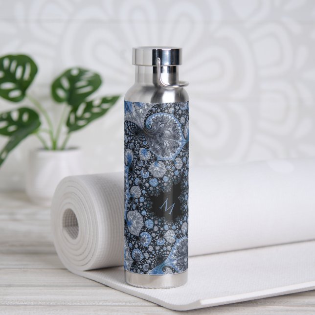 Bouteille D'eau Personalized Abstract Black Blue Fractal (Yoga)