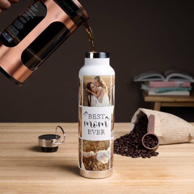 Bouteille D'eau Personalized Best Mom Ever 8-Photo Collage Elegant (Gym)