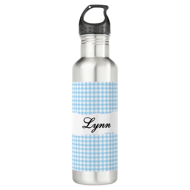 Bouteille D'eau Personalized Blue Gingham Pattern & Custom Name (Devant)