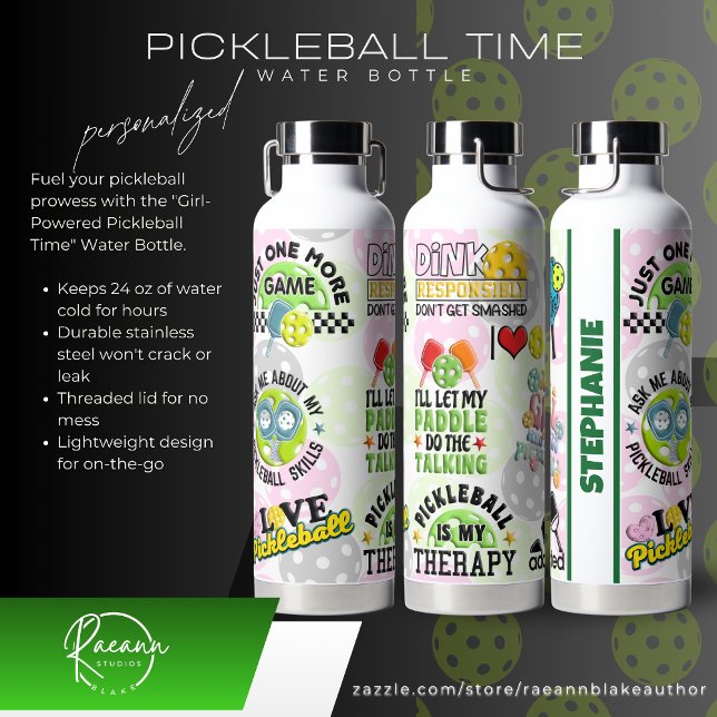 Bouteille D'eau Personalized "Girl-Powered Pickleball Time" (Créateur téléchargé)