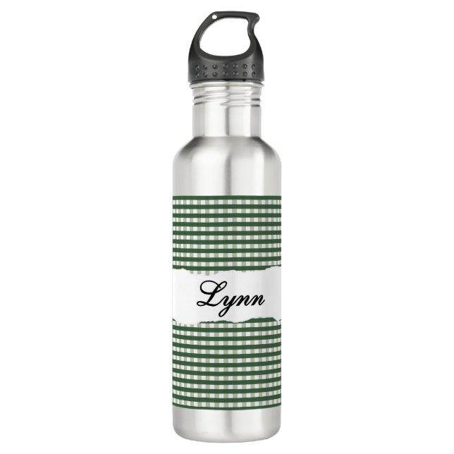 Bouteille D'eau Personalized Green Gingham Pattern & Custom Name (Devant)