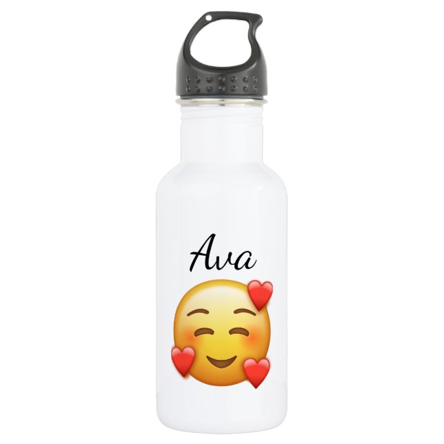 Bouteille D'eau Personalized Name Water Bottle with Hearts Emoji (Devant)