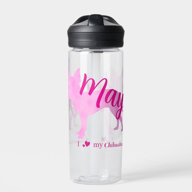 Bouteille D'eau Personalized Pastel Pink Chihuahua Water Bottle (Extérieur)