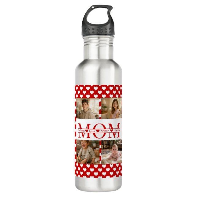 Bouteille D'eau Personalized Photo Collage Mom Heart & Kids Name (Devant)