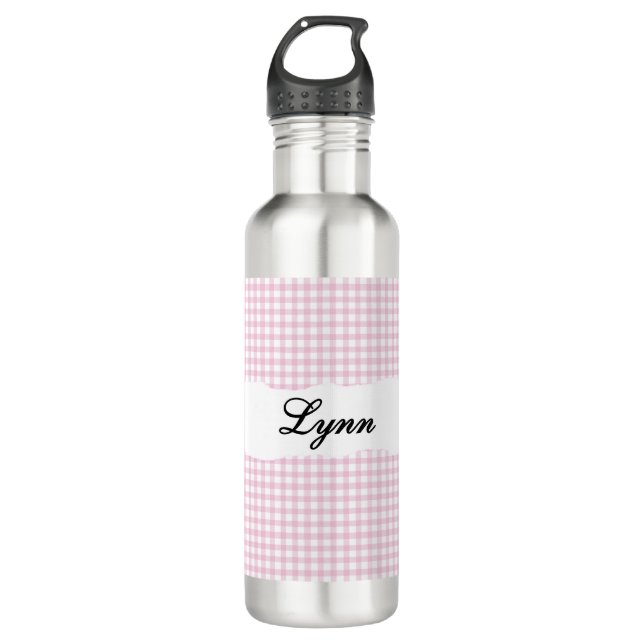 Bouteille D'eau Personalized Pink Gingham Pattern & Custom Name (Devant)