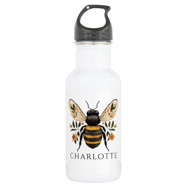 Bouteille D'eau Personalized Queen Bee Floral (Devant)