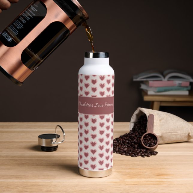 Bouteille D'eau Personalized Retro Hearts Pink Burgundy (Café (pivoté))