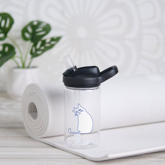 Bouteille D'eau Personnage de chat blanc mignon drôle doodle (Gauche)
