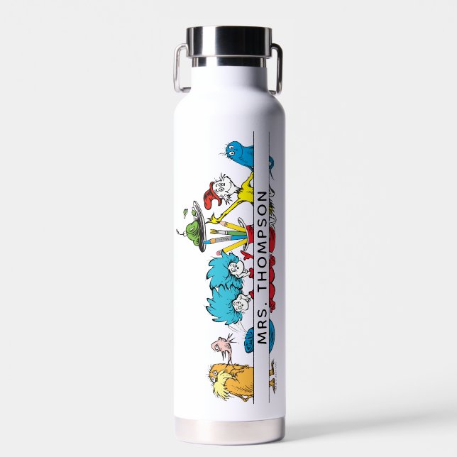 Bouteille D'eau Personnages de Dr Seuss et nom de l'enseignant (Avant)