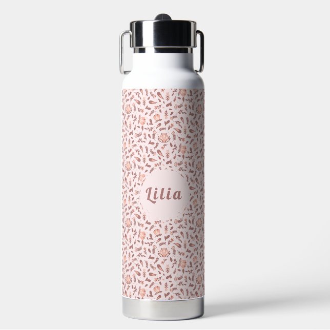 Bouteille d'eau personnalisable, motif floral rose (Salle de sport)