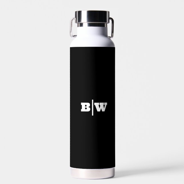 Bouteille D'eau Personnalisation de vos initiales Mariage noir gra (Avant)