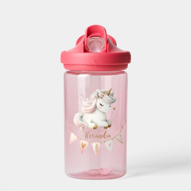 Bouteille D'eau Personnalisé Cute Rose Kids Unicorn (Avant)