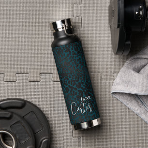 Bouteille D'eau Personnalisé Elegant Vert Léopard Noir