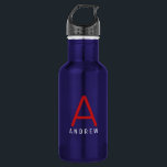 Bouteille D'eau Personnalisé Moderne Simple Rouge Blanc Bleu Monog<br><div class="desc">Rouge, Blanc et Bleu Nom personnalisé et lettre initiale Bouteille d'eau en acier inoxydable avec un Monogramme personnalisé dans une police sans serif moderne et minimaliste tendance, moderne et classique pour un look simple mais sophistiqué et masculin. Montré en rouge et blanc sur une bouteille d'eau métallique bleue, les couleurs...</div>
