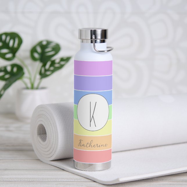 Bouteille D'eau Personnalisé Monogramme Pastel Arc-en-ciel Grandes (Yoga)