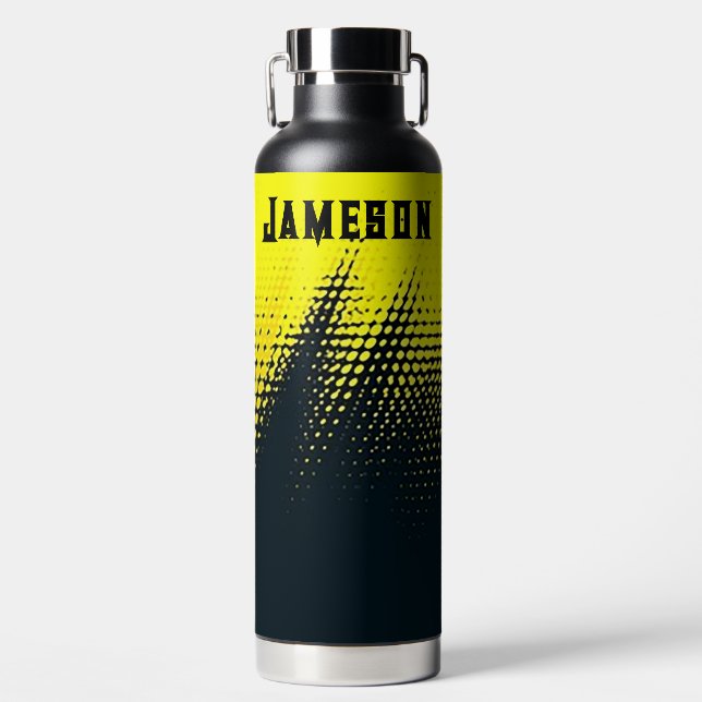 Bouteille D'eau Personnalisé Noir & Jaune (Avant)