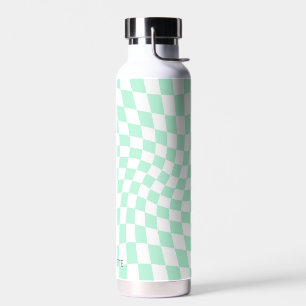 Bouteille D'eau Personnalisé Retro Pastel Mint Wavy À damiers