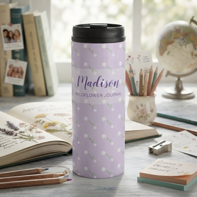 Bouteille d'eau personnalisée avec nom, Fleur sauv (Créateur téléchargé)
