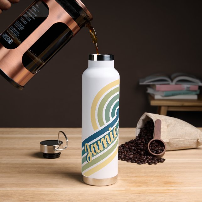 Bouteille d'eau personnalisée avec nom rétro horiz (Gym)