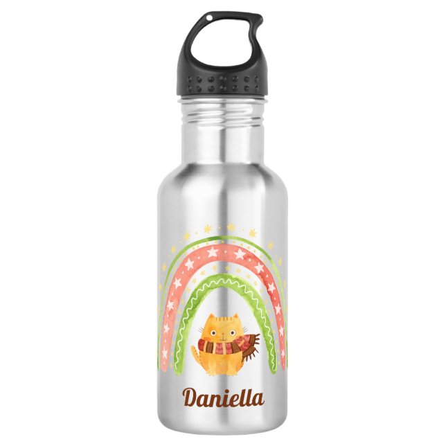 Bouteille d'eau personnalisée Chat de Noël et Arc- (Devant)