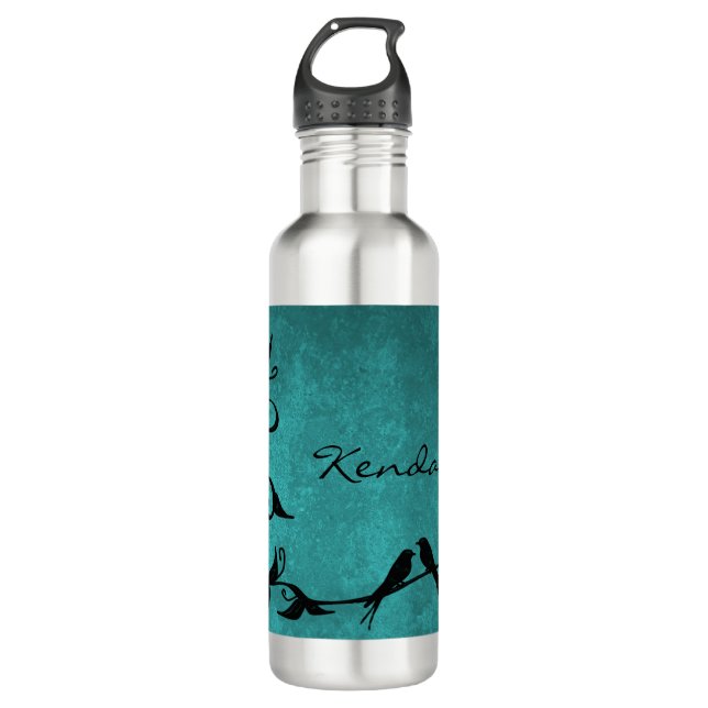 Bouteille d'eau personnalisée Lovebirds turquoise (Devant)