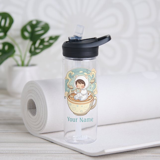 Bouteille d'eau personnalisée pour étudiant chat d (Yoga (pivotée))