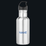 Bouteille D'eau Personnaliser avec nom, texte minimaliste bleu<br><div class="desc">Personnaliser avec nom,  texte minimaliste bleu bouteille d'eau en acier inoxydable</div>