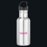 Bouteille D'eau Personnaliser avec nom, texte minimaliste fuchsia<br><div class="desc">Personnaliser avec nom,  texte minimaliste fuchsia rose chaud bouteille en acier inoxydable</div>